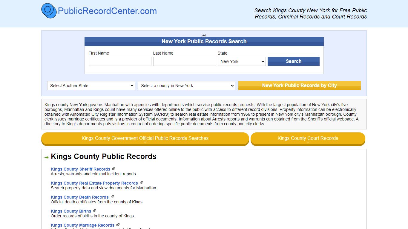 Kings County New York Free Public Records - Court Records - Criminal ...